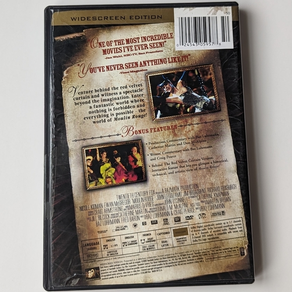 2/$15 Moulin Rouge DVD Widescreen - Baz Luhrman Nicole Kidman Ewan McGregor - Picture 2 of 5